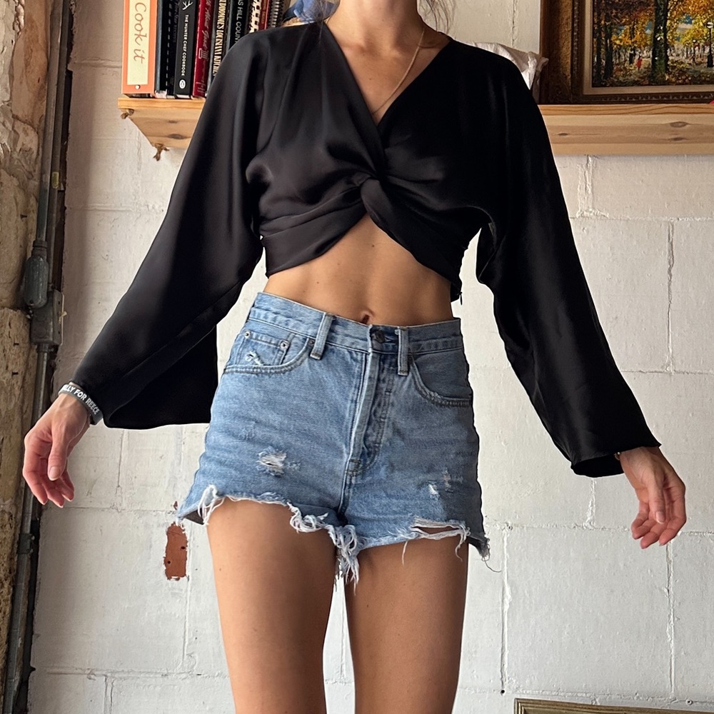 Zara Black satin crop top